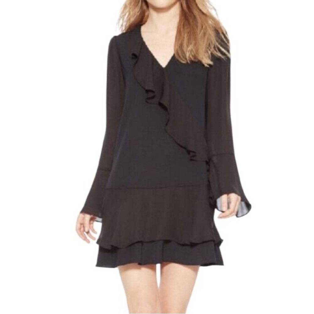 Parker M Black Silk Ruffle Dress